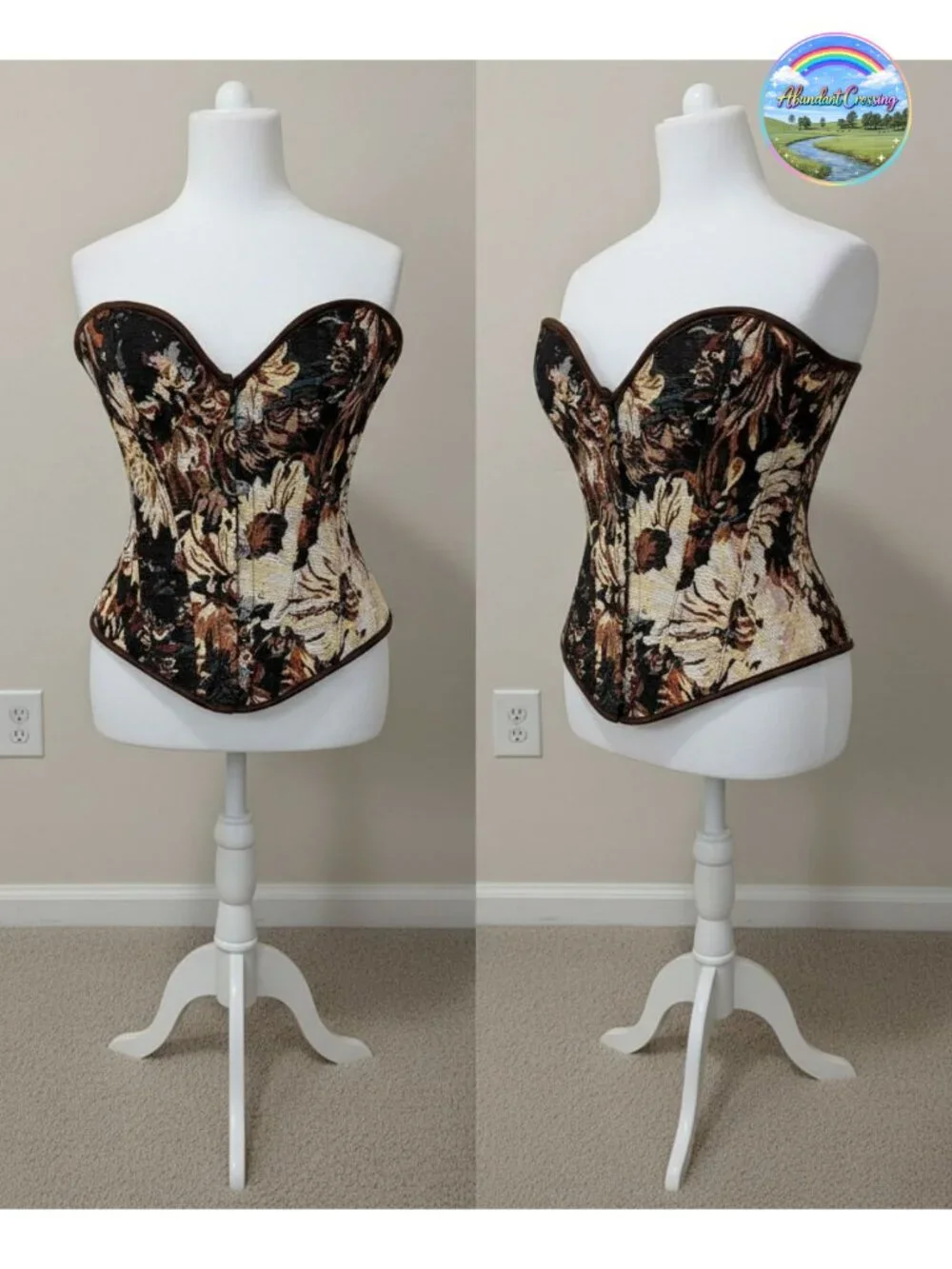 Vintage Floral Corset Bustier Overbust Lace Up Waist Training Top
